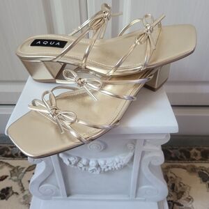 New Aqua Metallic Gold Strappy Heels